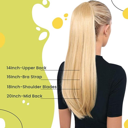 RUNATURE Ponytail Extension Real Human Hair, Blonde Highlight Human Hair Ponytail for Women, Wrap Around Hairpiece with Magic Paste, 12 Inch 70g #16P24 Golden Blonde Highlights