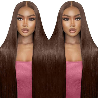Chocolate Brown Lace Front Wigs Human Hair Pre Plucked Dark Brown Wear And Go Glueless Wig 9x6 Straight Wigs Human Hair 220% Density Colored #4 Brown Glueless Wig Hd Lace Frontal Wigs For Women 24Inch