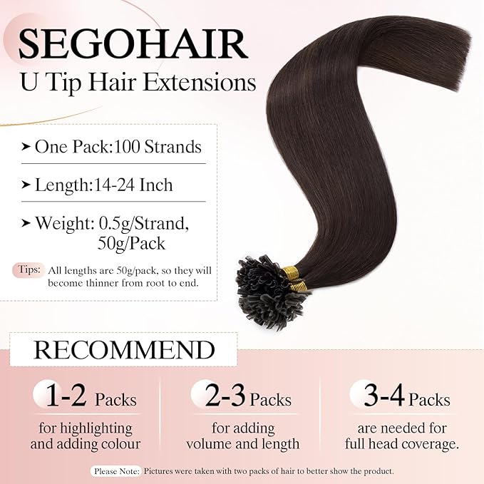 U Tip Hair Extensions Human Hair Pre Bonded Extensions Keratin Fusion Extensions K Tip Hair Extensions Real Human Hair Silky Straight Natural 50g/100 Stands 18" Dark Brown