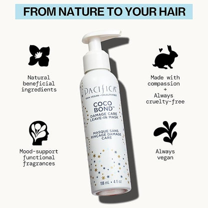 PACIFICA Beauty, Coco Bond Damage Care Leave-In Repair Mask Treatment, Dry & Damaged Hair from Bleach, Color, Chemical Services, Chlorine, & Heat, Coconut, Vegan