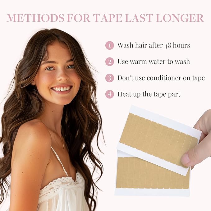MAXITA No-Residue Replacement Tape for Hair Extensions - 180 Double Sided Tabs, 1.6 * 0.3 inch