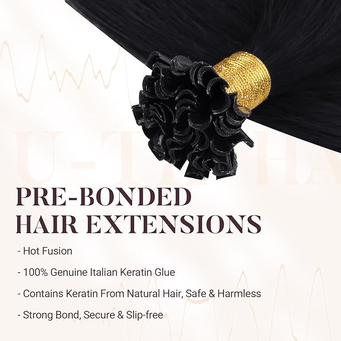 MAXITA U Tip Hair Extensions Human Hair, Jet Black Hair Extensions Real Human Hair, 50g/50 Strands/Pack, 18 In Virgin Human Hair