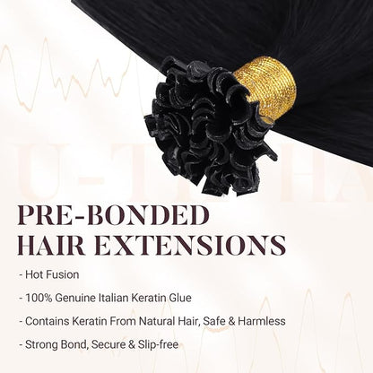 MAXITA U Tip Hair Extensions Human Hair, Jet Black Hair Extensions Real Human Hair, 50g/50 Strands/Pack, 18 In Virgin Human Hair