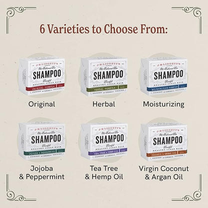 J.R.LIGGETT’S Original Formula, Moisturizing Formula and Coconut & Argan Oil Shampoo Bars - Plant-Based Nourishing Shampoo Bars for All Hair Types - Sulfate-Free for Healthy Hair - 3-Pack