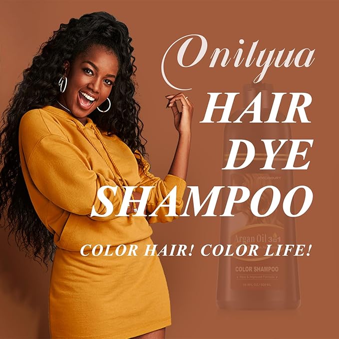 Coffee Hair Dye Shampoo with Argan Oil - 3 in 1 Semi-Permanent Brown Coloring for Men & Women, Easy to Use, 16.9 Fl oz