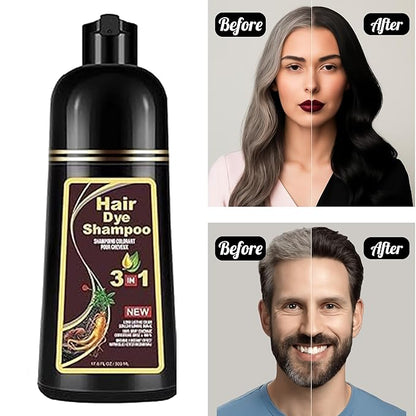 Hair Dye Shampoo - 3 in1 Formula for Fast Grey Coverage Shampoo - Natural Hair Color Shampoo for Women & Men, Herbal Ingredients Instant Color Shampoo Hair Dye - Champu Para Canas Mujer 500ml (Black)