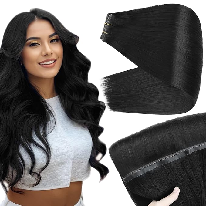 Full Shine Butterfly Weft Hair Extensions Human Hair Jet Black Double Genius Weft Extensions Pu Hole Weft Silky Human Hair For Women 80 Grams 16 Inch