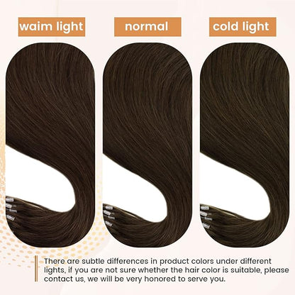 RUNATURE Real Hair Micro Loops Extensions Dark Brown Pre Bonded Human Hair Extensions Micro Rings Brown Microbeads Hair Extensions Human Hair 22 Inch 50g/50s