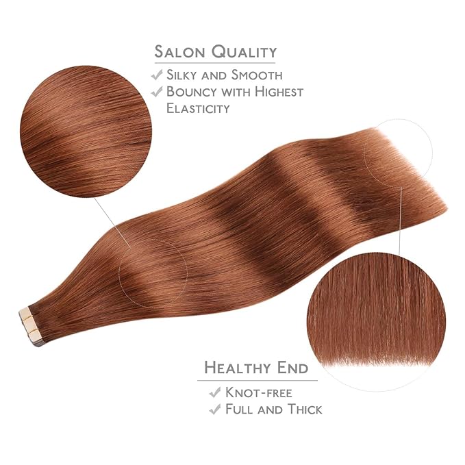 WENNALIFE Clip in Hair Extensions Real Human Hair, 20 Inch 150g 9pcs Human Hair Extensions Clip In, Dark Auburn Copper Hair Extensions Clip In Real Hair Coloured Remy Human Hair Extensions