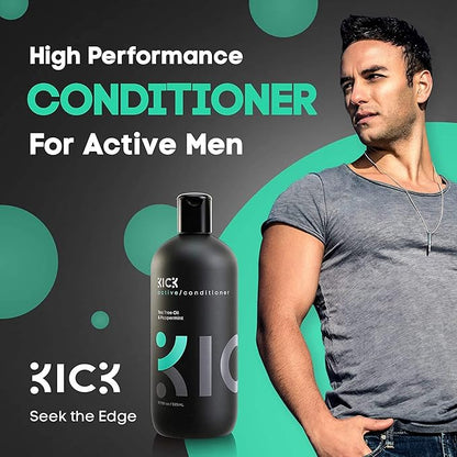 Kick Mens Conditioner - Tea Tree and Peppermint for Hair Loss - Proven High Performance Pro-Nourishing Mens Natural Anti Dandruff Treatment - 17oz