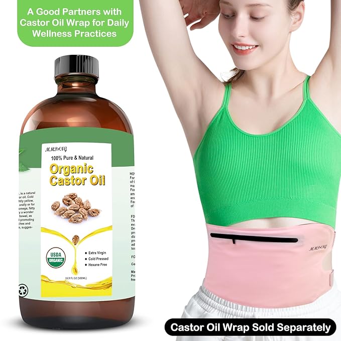 Organic Castor Oil (16.9oz Glass bottle) USDA Certified 100% Pure Natural, Cold Pressed, Hexane Free. Castor Oil for Hair Growth, Thicker Lashes & Fuller Brows