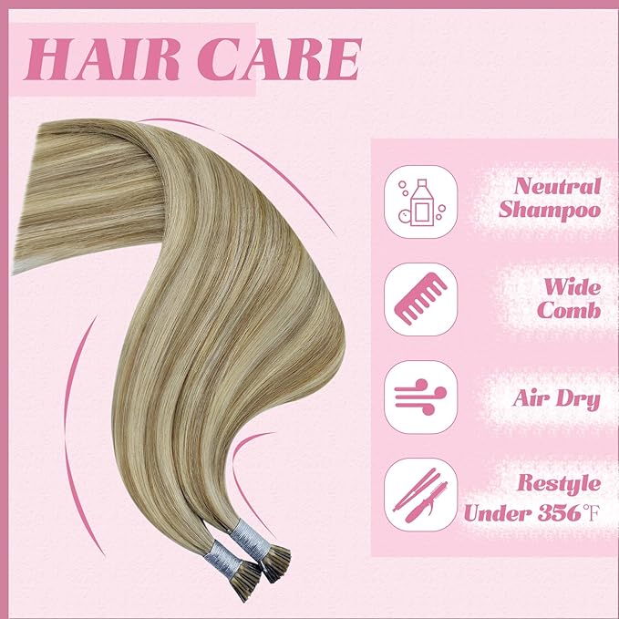 YoungSee I Tip Hair Extensions Human Hair Brown I Tips Hair Extensions Real Human Hair Light Brown with Blonde Highlight Tip Hair Extensions Real Human Hair Short Hair Extensions 14 Inch 80s 50g