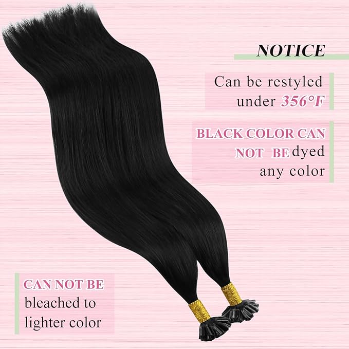 YoungSee Black U tip Hair Extensions Black U Tips Human Hair Extensions Jet Black 16In 50s/50g