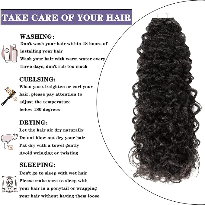 Anrosa Tape In Kinky Curly Hair Extensions Human Hair Natural Black 1B Color 14 inch 3B 3C Jerry Curly Tape in Hair Extensions Human Hair Black Women 20pcs 50g