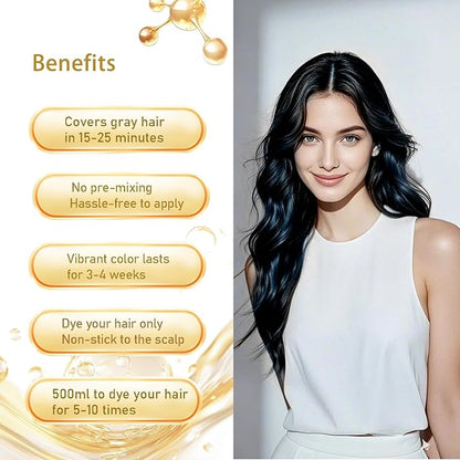 Black Hair Dye Shampoo, Hair Color Shampoo for Gray Coverage, Long Lasting Black Hair Shampoo, Champu Para Canas, Works in Minutes, Easy to Use, 16.90 Fl Oz