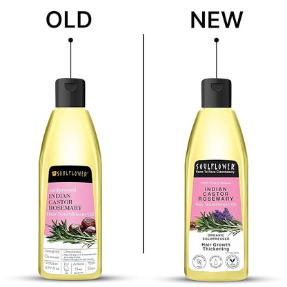 Soulflower Castor Rosemary Oil for Hair Growth, Hairfall Control, Strengthening Treatment, Volumizing For Dry, Damaged, Curly Hair, Enhance Thickness - 100% Pure, Organically Certified, 6.77 fl oz