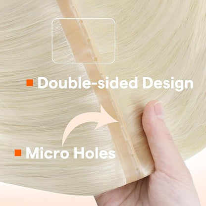 Full Shine Butterfly Weft Hair Extensions Color Platinum Blonde Extensions Hand Tied Weft Extensions 16 Inch Inviisble Pu Hole Weft Remy Straight Hair Weft Micro Ring Add Volume 80G