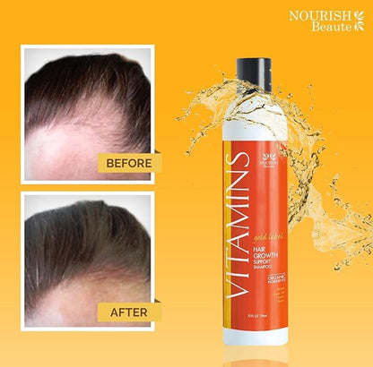 Nourish Beaute Vitamins Natural Shampoo for Hair Growth and Hair Loss for Hair Regrowth,Volume and Thickening with Biotin,DHT Blockers, No Sulfate, For Men and Women, Premium Gold Label, 3 Pk