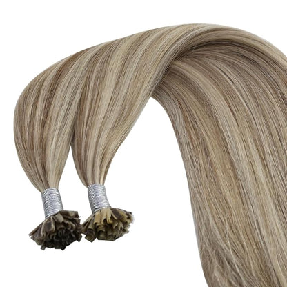 YoungSee U Tip Hair Extensions Light Brown Highlight Utip Human Hair Extensions for Working Light Brown with Blonde Highlight U Tip Remy Hair Extensions 20In U Tip Natural Hair Extensions Soft 50s/50g