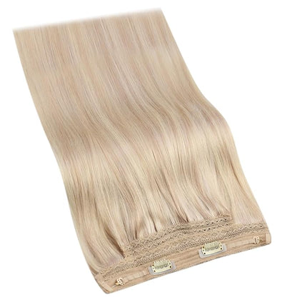 YoungSee Wire Hair Extensions Highlight Blonde Invisible Wire Real Human Hair Extensions Highlights Dark Ash Blonde to Blonde Fish Line Hair Extensions for Women 120G 18Inch
