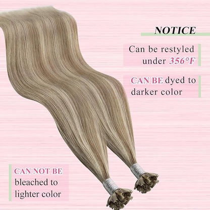 YoungSee U Tip Hair Extensions Light Brown Highlight Utip Human Hair Extensions for Working Light Brown with Blonde Highlight U Tip Remy Hair Extensions 20In U Tip Natural Hair Extensions Soft 50s/50g