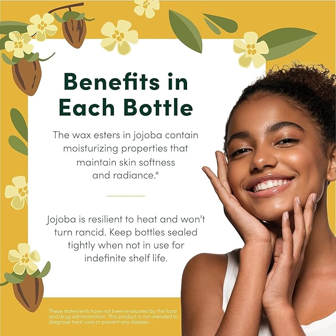 HobaCare Unrefined Jojoba Oil for Skin Care, Hair, Beard Conditioning, Scalp Massage - 100% Pure Carrier Oil for Perfume or Soap Making - Natural, Vegan, Hexane Free, Long Shelf Life (32 oz)