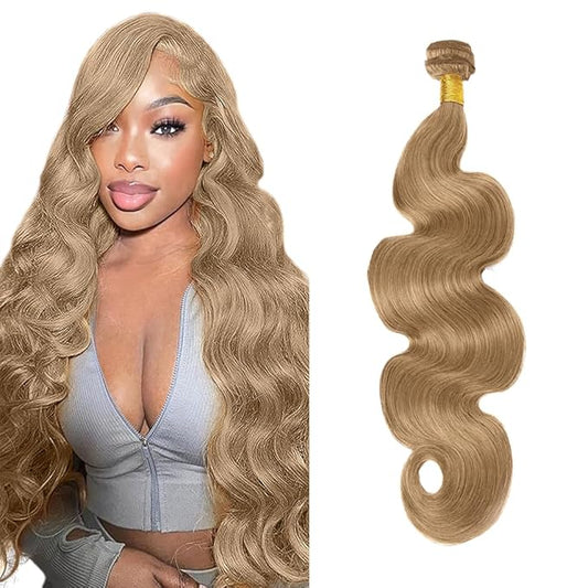 #22 Blonde Bundles Human Hair Body Wave Bundles 28 Inch Human Hair Weave 1 Bundle Unprocessed Brazilian Virgin Hair Ash Blonde Body Wave Human Hair Extensions 50 Grams/Bundle