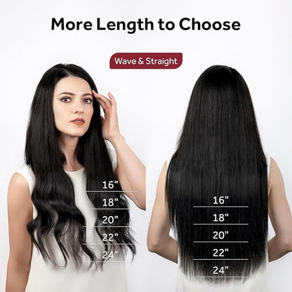 Clip in Hair Extensions Real Human Hair, Remy Hair Clip in Extensions Human Hair, Natural Black 100% Human Hair Extensions for Women #1B 22Inch 120G 7PCS