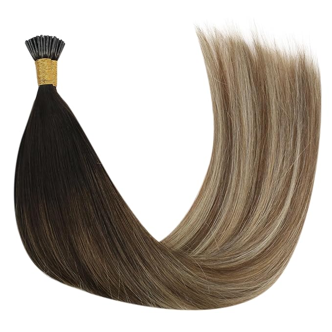 YoungSee I Tips Hair Extensions Balayage Itips Hair Extensions Human Hair Dark Brown Ombre Blonde with Brown Tip Hair Extension for Women Real Hair 16 Inch Pre Bonded Hair Extension for Girl 80s 50g