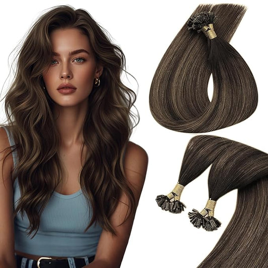 Sunny Hair U Tip Hair Extensions Human Hair 22inch Utip Hair Extensions Human Hair Fit Any Occasion Ktip Human Hair Extensions Dark Brown with Medium Brown Keratin Tip Extensions 50g