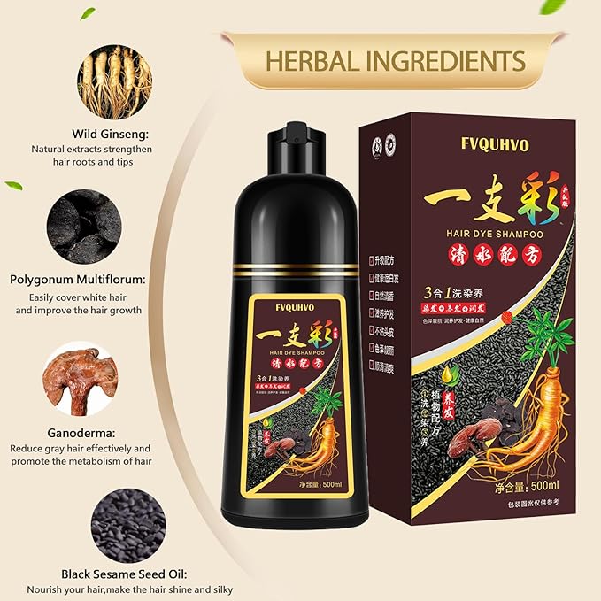 Chestnut Brown Hair Dye Shampoo 3 in 1 for Men & Women, Natural, for 100% Gray Coverage, Brown Hair Colors in 10-15 mins, 16.9 Fl Oz