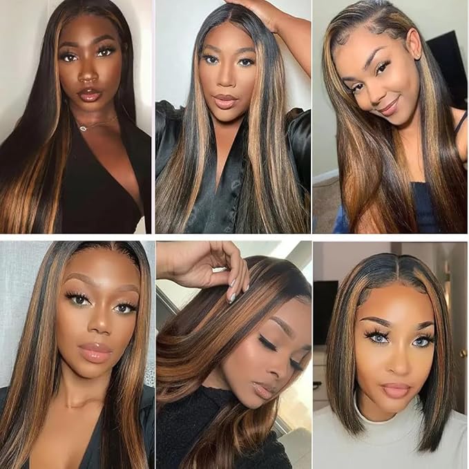 P1B30 Straight Bundles Human Hair Two Tone Black and Brown With Highlights Straight Bundles Brazilian Human Hair Weave Soft and Silky for Women 26 28 30 Inch