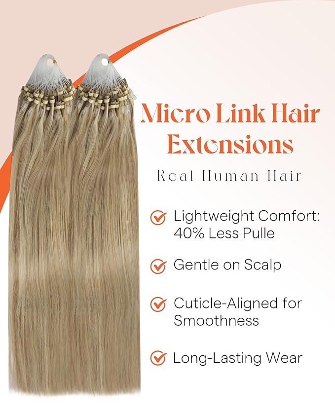 Sunny Hair Micro Link Hair Extensions Human Hair Sun-Kissed Glow,Soft Micro Link Hair Extensions Human Hair Golden Blonde Highlight Light Blonde,Upper Back 22inch 50g