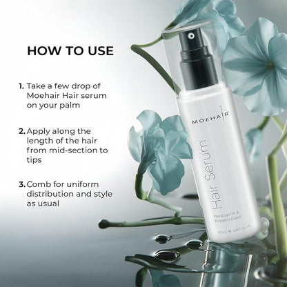 MOEHAIR Anti Frizz Hair Serum | Infused with Maracuja Oil and Protein | Hair Serum for Frizzy Hair | Paraben and Sulfate-Free Hair Smoothing Serum | For Strong and Silky Hair (3.38 Fl. Oz)