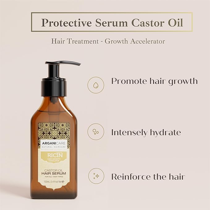 Arganicare | Castor Range | PROTECTIVE SERUM | Castor Oil | Strengthens & Restores Hair | Fights Breakage & Promotes Growth | Intense Hydration | For All Hair Types | 3.38 fl oz