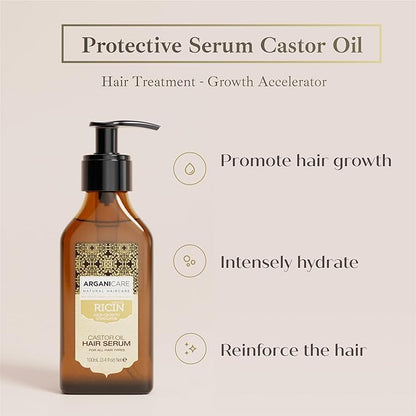 Arganicare | Castor Range | PROTECTIVE SERUM | Castor Oil | Strengthens & Restores Hair | Fights Breakage & Promotes Growth | Intense Hydration | For All Hair Types | 3.38 fl oz