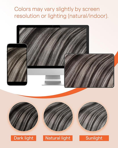 Sunny Hair Microlink Hair Extensions Human Hair Black Balayage Micro Bead Hair Extensions Real Human Hair Soft Micro Loop Extensions Off Black to Silver Mix with Black Rooted 18inchh 50g