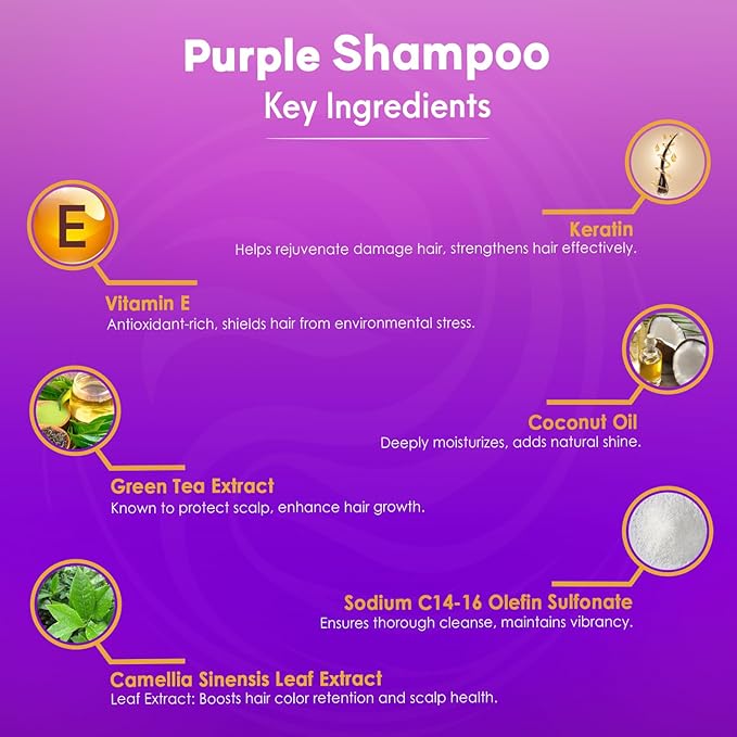 Purple Shampoo for Blondes, Gray, Brassy & Color Treated Hair, Sulfate Free, Enriched with Green Tea & Chamomile & Avocado Oil - Nourishing & Hydrating Blonde Shampoo - 16 fl oz