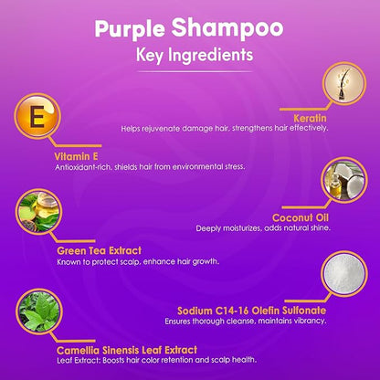 Purple Shampoo for Blondes, Gray, Brassy & Color Treated Hair, Sulfate Free, Enriched with Green Tea & Chamomile & Avocado Oil - Nourishing & Hydrating Blonde Shampoo - 16 fl oz