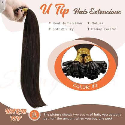 Sunny Hair U Tip Hair Extensions Human Hair Thick Keratin Bonds Hair Extensions Dark Brown K Tips Hair Extensions Short Straight Hair 14inch 50g