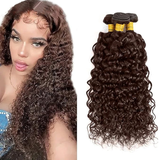 30 32 34 Inch Brown Human Hair Bundles Color 4 Water Wave Bundles Unprocessed Peruvian Virgin Remy Brown Wet and Wavy Bundle Hair Extensions