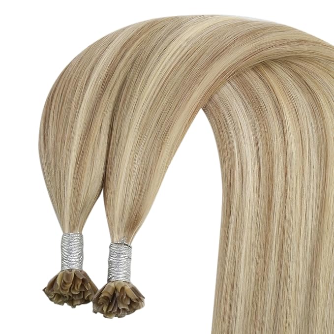 YoungSee U Tip Hair Extensions Highlight Golden Blonde and Medium Blonde U Tips Extensions Human Hair 16In 1G/S 50G