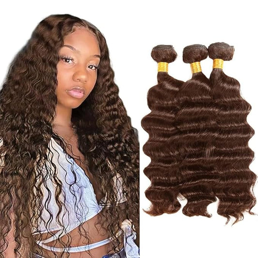 28 30 32 Inch Dark Brown Bundles Human Hair Color 4 Deep Wave Bundle Niegmeag Virgin Remy Hair Extensions Double Weft Chocolate Brown Bundles Hair Weave