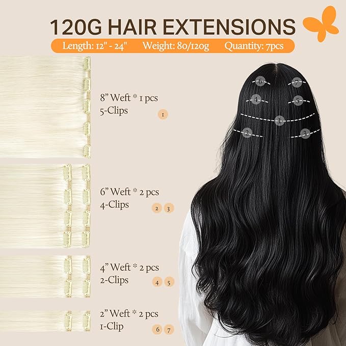DOORES Hair Extensions Real Human Hair Clip in, White Blonde 18 Inch 120g 7pcs, Remy White Hair Extensions Clip ins Silky Straight Thick for Women