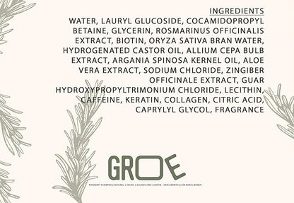 GROE ROSEMARY Anti-Thinning Biotin Hair Growth Shampoo (16.6oz) Natural & Vegan, Sulfate-Free, CLINICALLY TESTED Effective Results, Women & Men