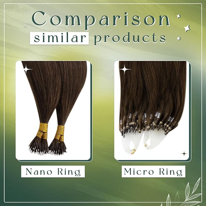 RUNATURE Nano Ring Hair Extensions Human Hair Dark Brown Remy Nano Bead Human Hair Extensions Silky Nana Link Hair Extension Real Human Hair Full Ends 22 Inch 50 Gram 50 Strands