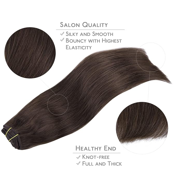 Wennalife Clip in Human Hair Extensions, 16 Inch 150g 9pcs Extensions Real Hair, Light Dark Brown Remy Ins Double Weft, #2A