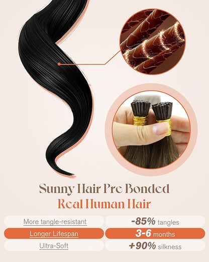 Sunny Hair Itip Human Hair Extensions Dark Brown Balayage Light Brown with Light Blonde I Tip Extensions 16inch I Tip Extensions Human Hair Invisible 50g