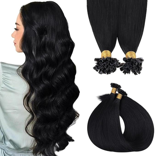 MAXITA U Tip Hair Extensions Human Hair, Jet Black Hair Extensions Real Human Hair, 50g/50 Strands/Pack, 22 In Virgin Human Hair