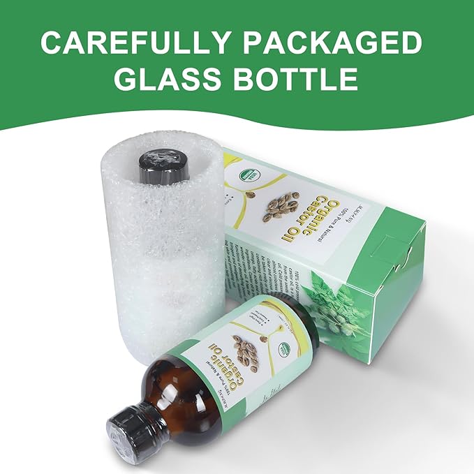 Organic Castor Oil (4.22oz Glass bottle) USDA Certified 100% Pure Natural, Cold Pressed, Hexane Free. Castor Oil for Hair Growth, Thicker Lashes & Fuller Brows